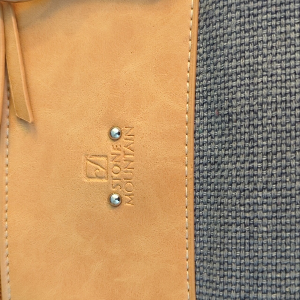 Stone Mountain Tan and Blue Tote Bag with Structured Design - Picture 2 of 4